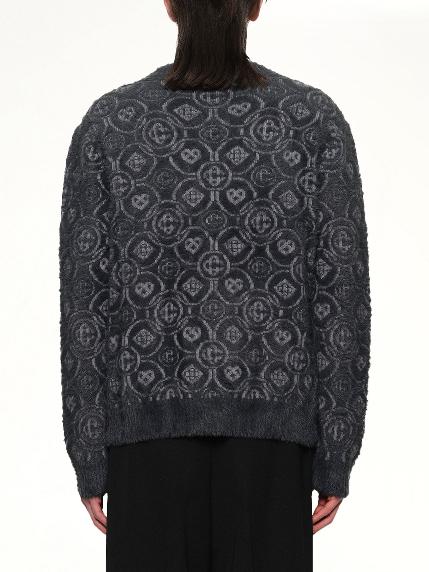 CASABLANCA Fluffy Monogram Knit Cardigan (Grey)