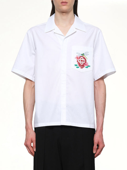 Image of a model wearing Tops. Productname: CASABLANCA Dragonfly Floral Shirt in WHITE colour by brand - CASABLANCA