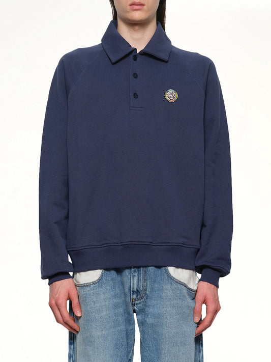 Image of a model wearing Outerwear. Productname: CASABLANCA Collar Sweatshirt in NAVY colour by brand - CASABLANCA