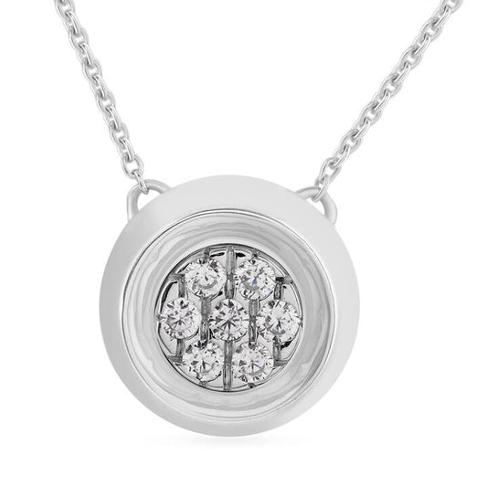 Image of Necklaces. Productname: Bezel Set Slider Necklace with 0.10ct of Diamonds in Sterling Silver in Diamond colour by brand - Bevilles