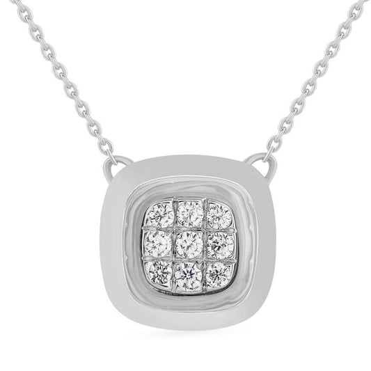 Image of Necklaces. Productname: Bezel Set Cushion Look Necklace with 0.10ct of Diamonds in Sterling Silver in Diamond colour by brand - Bevilles