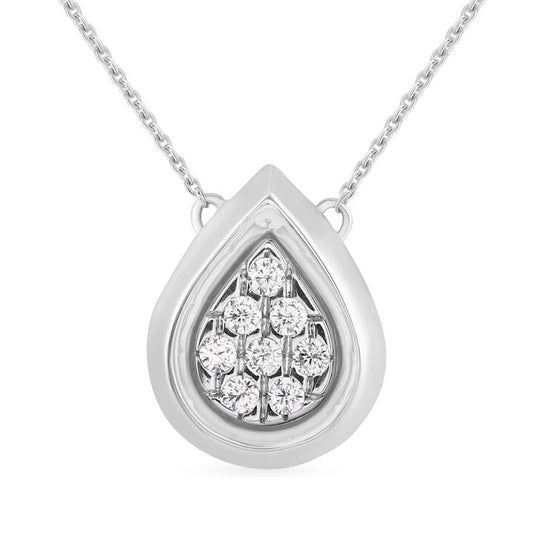 Image of Necklaces. Productname: Bezel Set Pear Shaped Slider Necklace with 0.10ct of Diamonds in Sterling Silver in Diamond colour by brand - Bevilles