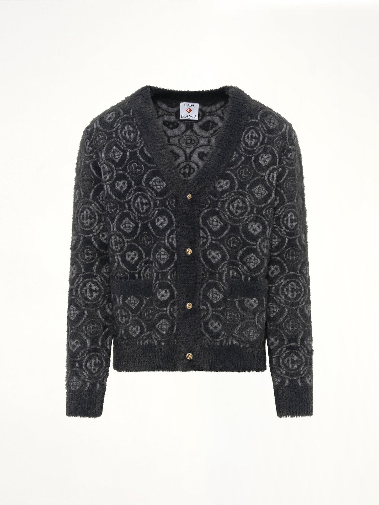 CASABLANCA Fluffy Monogram Knit Cardigan (Grey)