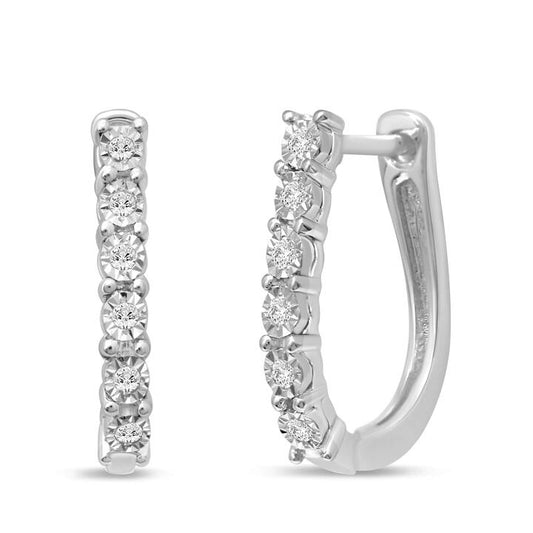Image of Earrings. Productname: Hoop Earrings with 0.05ct of Diamonds in 9kt White Gold in Diamond colour by brand - Bevilles