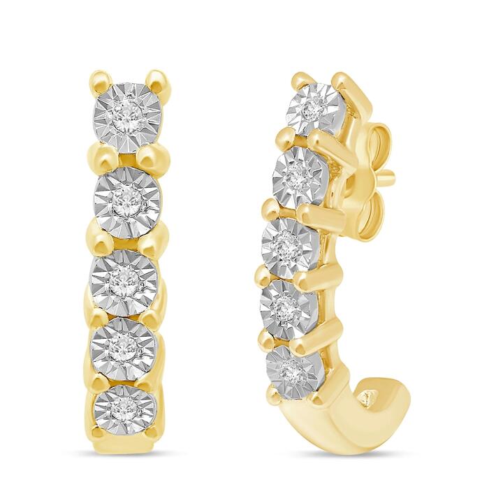 Image of Earrings. Product name - Station J Hoop Earrings with 0.05tw of Diamonds in 9kt Yellow Gold in colour by brand - Bevilles