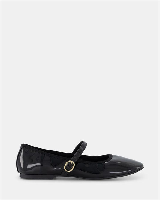 Image of Flats. Product name - Catia Women's Casual Flat Closed Black Patent Novo Casual in Black Patent colour by brand - NOVO
