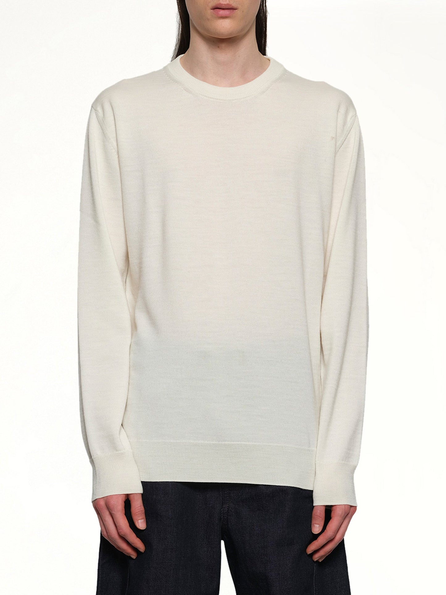 Image of a model wearing Outerwear. Productname: JIL SANDER Heavy Weight Merino Wool in NATURAL colour by brand - JIL SANDER