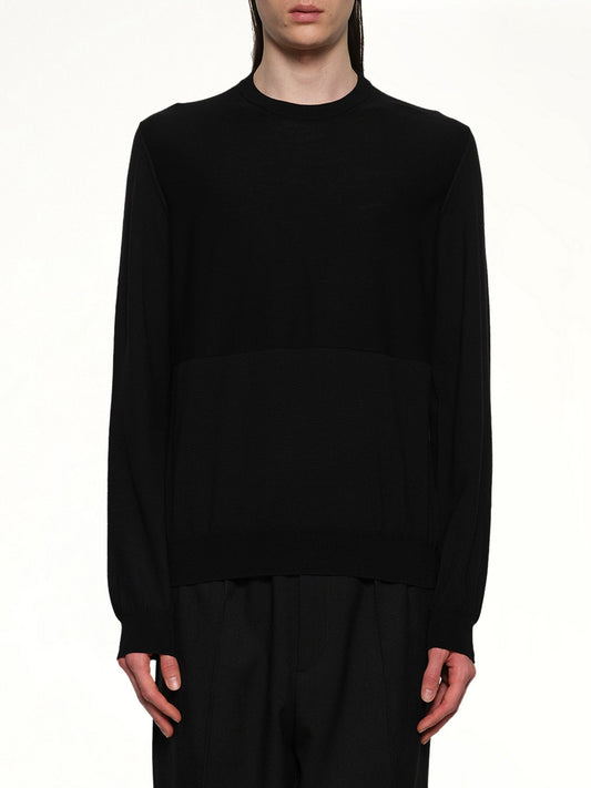 Image of a model wearing Outerwear. Productname: JIL SANDER Superfine Merino Wool Sweater in BLACK colour by brand - JIL SANDER
