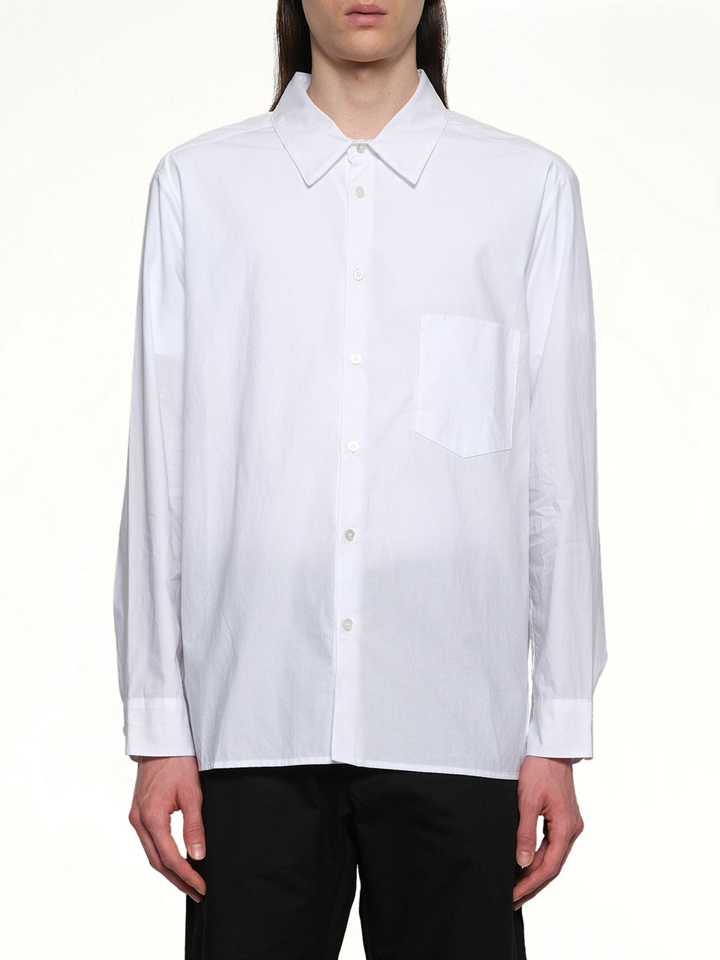Image of a model wearing Tops. Productname: POST ARCHIVE FACTION Shirt (Archive) in White colour by brand - POST ARCHIVE FACTION