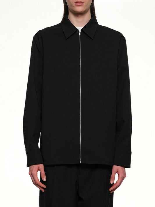 Image of a model wearing Tops. Productname: JIL SANDER Zip-up Shirt in BLACK colour by brand - JIL SANDER