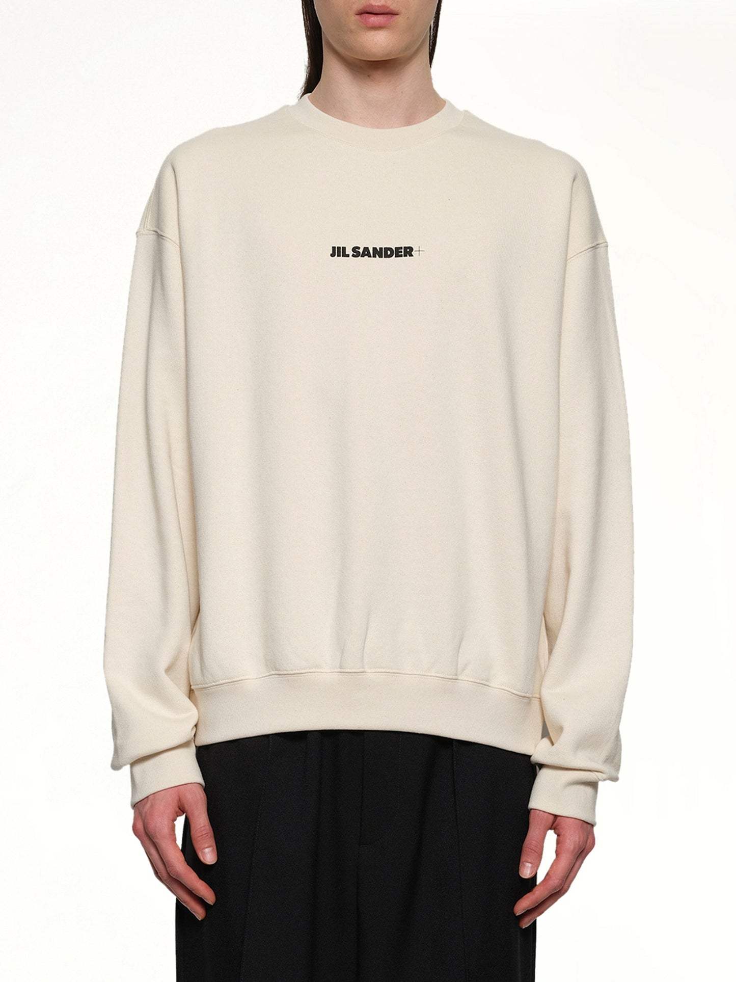 Image of a model wearing Outerwear. Productname: JIL SANDER Plus Sweatshirt in DUNE colour by brand - JIL SANDER