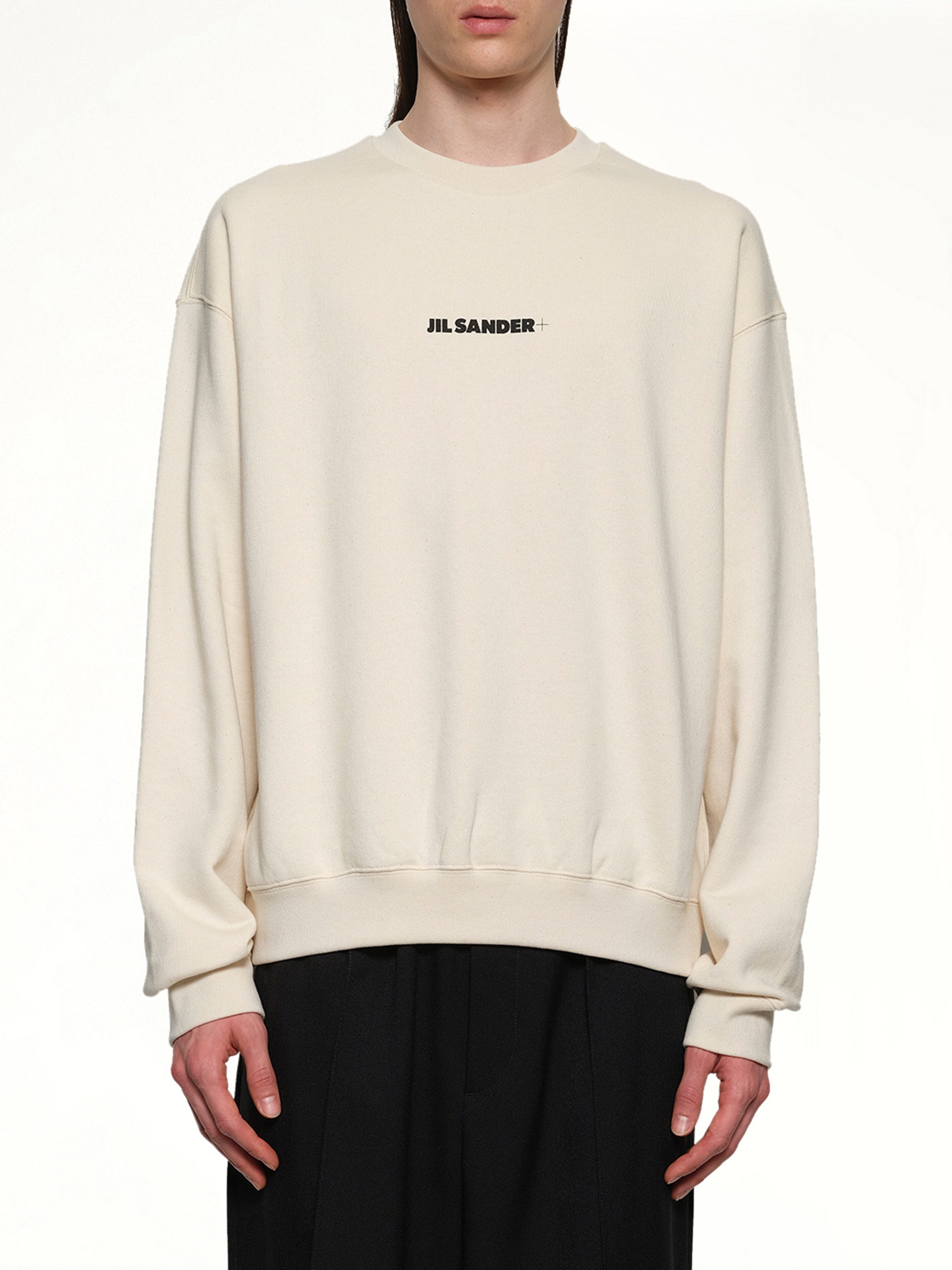 Image of a model wearing Outerwear. Productname: JIL SANDER Plus Sweatshirt in DUNE colour by brand - JIL SANDER