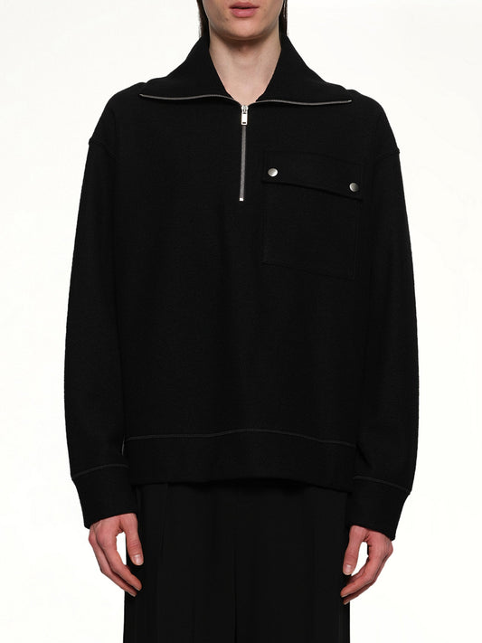 Image of a model wearing Outerwear. Productname: JIL SANDER Sweatshirt Polo Collar in BLACK colour by brand - JIL SANDER