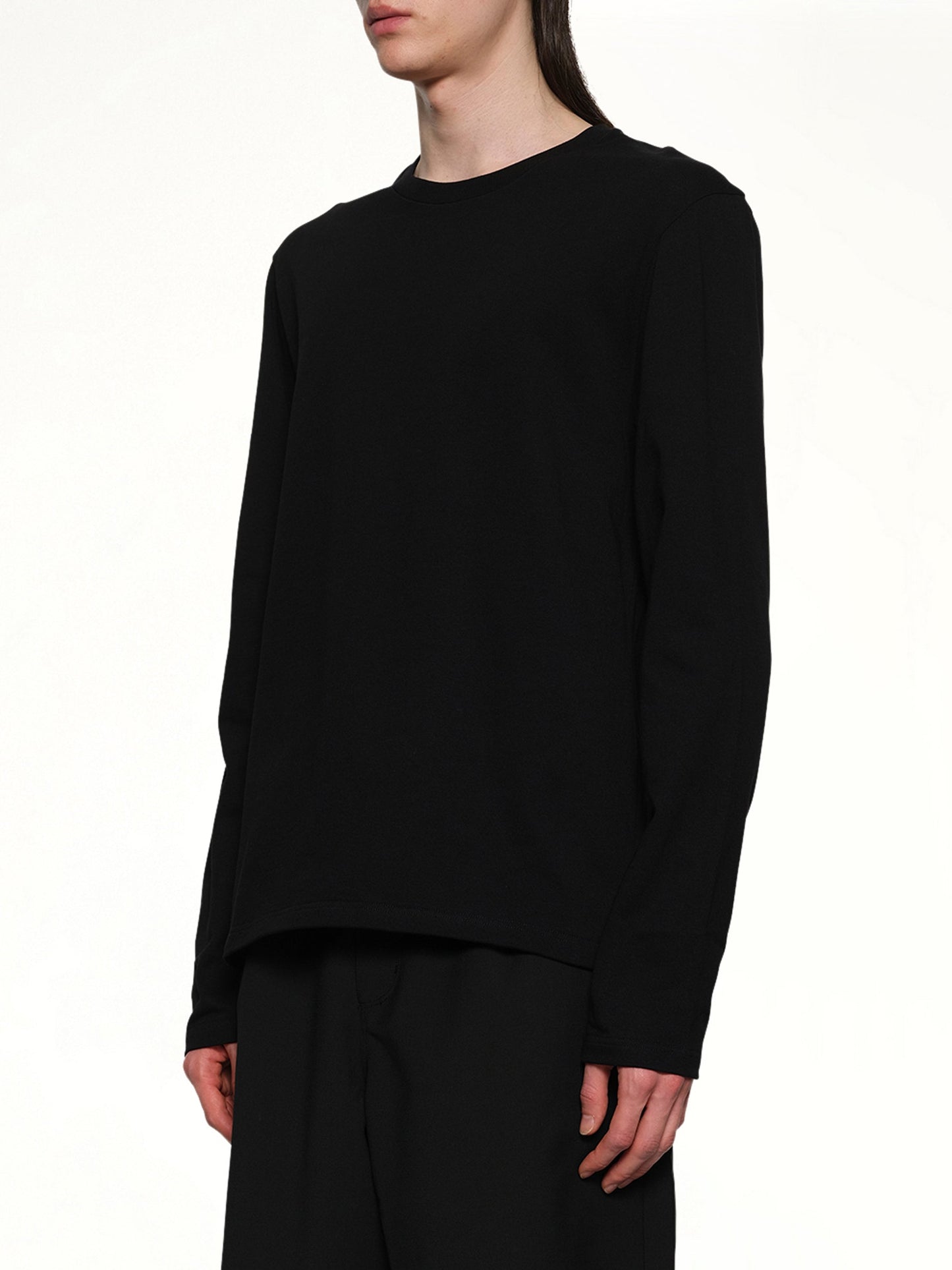 JIL SANDER Leather Patch Long Sleeve T-Shirt (Black)