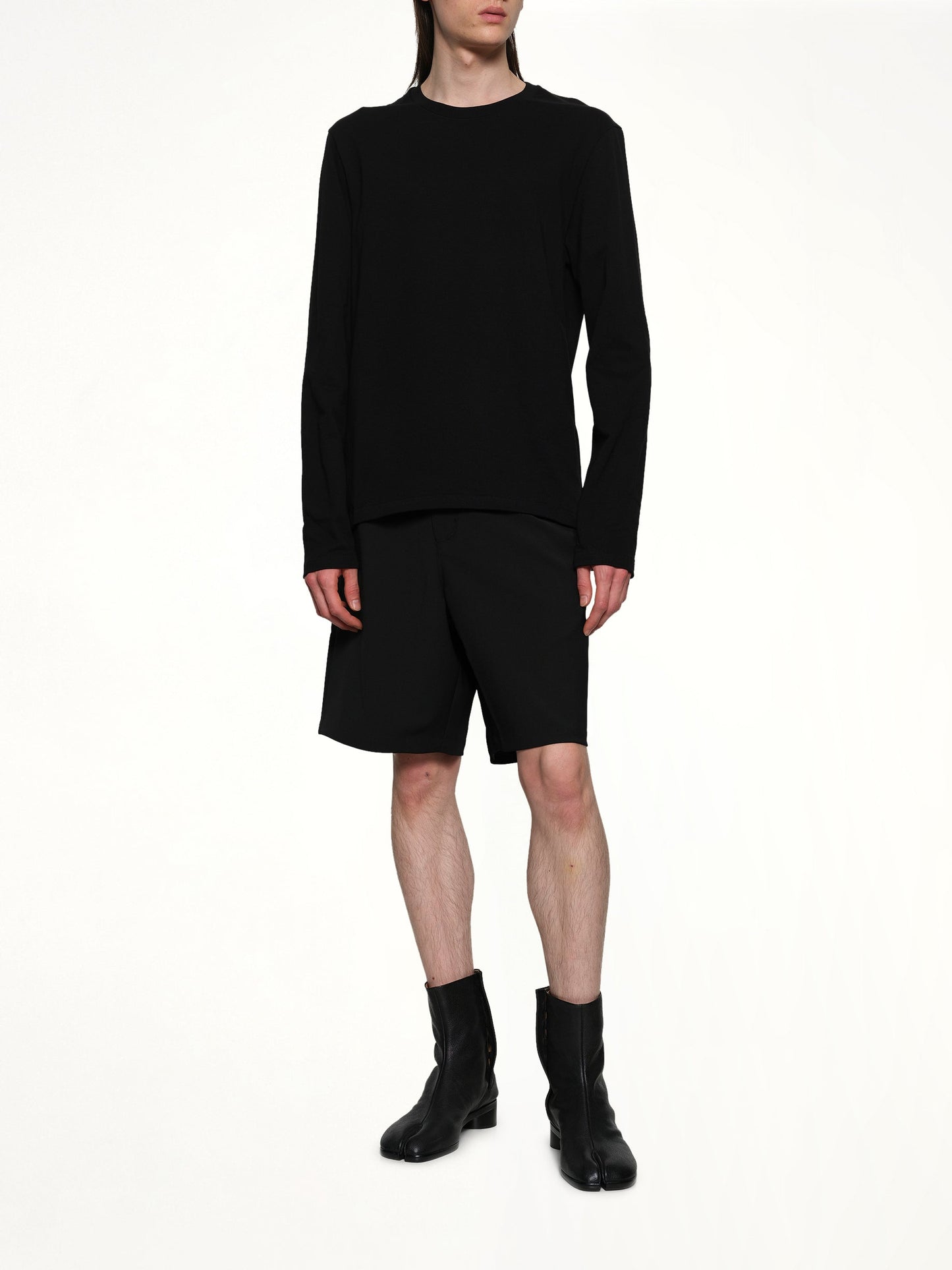 JIL SANDER Leather Patch Long Sleeve T-Shirt (Black)