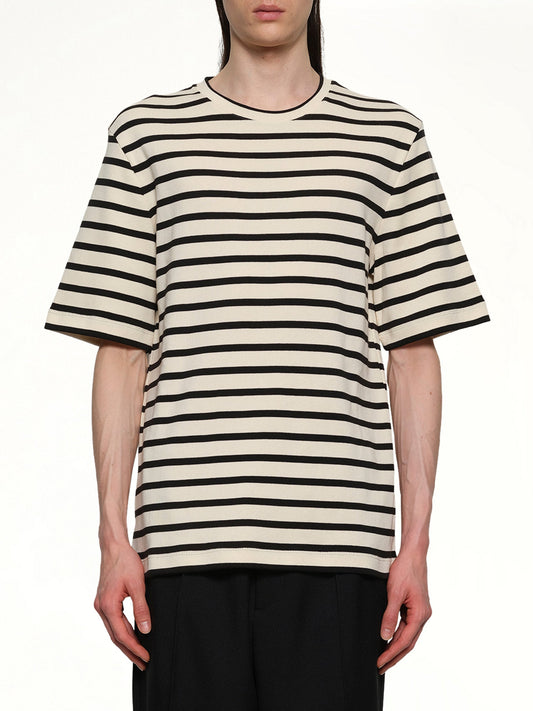 Image of a model wearing Tops. Productname: JIL SANDER Logo T-Shirt in GREY colour by brand - JIL SANDER