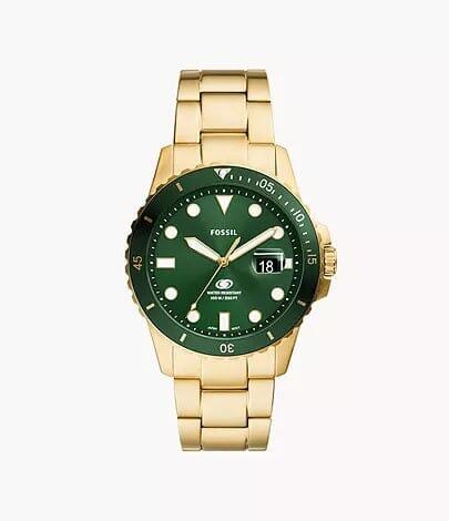 Image of Watches. Productname: Fossil Blue Dive Green and Gold Men's Watch FS6030 in Watch colour by brand - Fossil