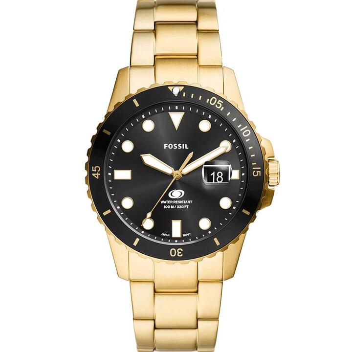 Image of Watches. Productname: Fossil Black Dive Three-Hand Date Gold-Tone Stainless Steel Watch FS6035 in Watch colour by brand - Fossil