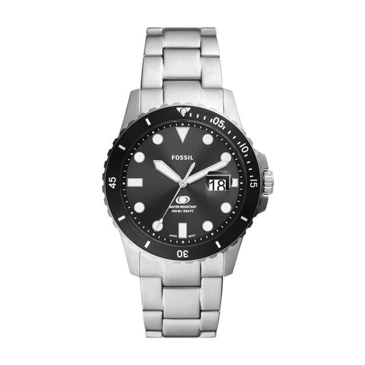 Image of Watches. Productname: Fossil Blue Dive Three-Hand Date Stainless Steel Watch FS6032 in Watch colour by brand - Fossil