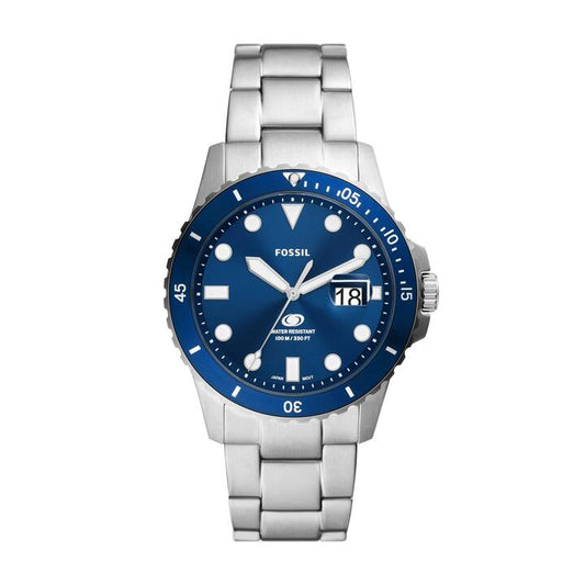 Image of Watches. Productname: Fossil Blue Dive Three-Hand Date Stainless Steel Watch FS6029 in Watch colour by brand - Fossil