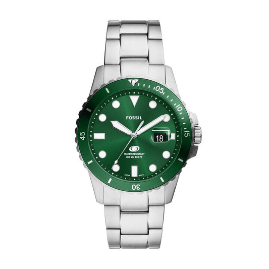 Image of Watches. Productname: Fossil Blue Dive Three-Hand Date Stainless Steel Watch FS6033 in Watch colour by brand - Fossil