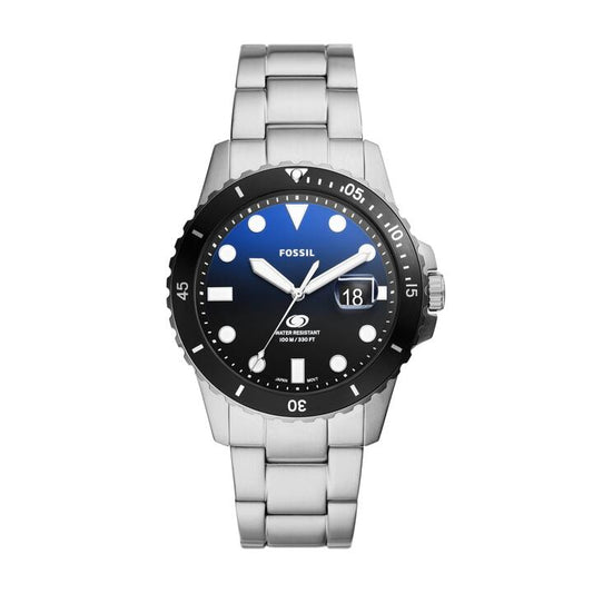 Image of Watches. Productname: Fossil Blue Dive Three-Hand Date Stainless Steel Watch FS6038 in Watch colour by brand - Fossil