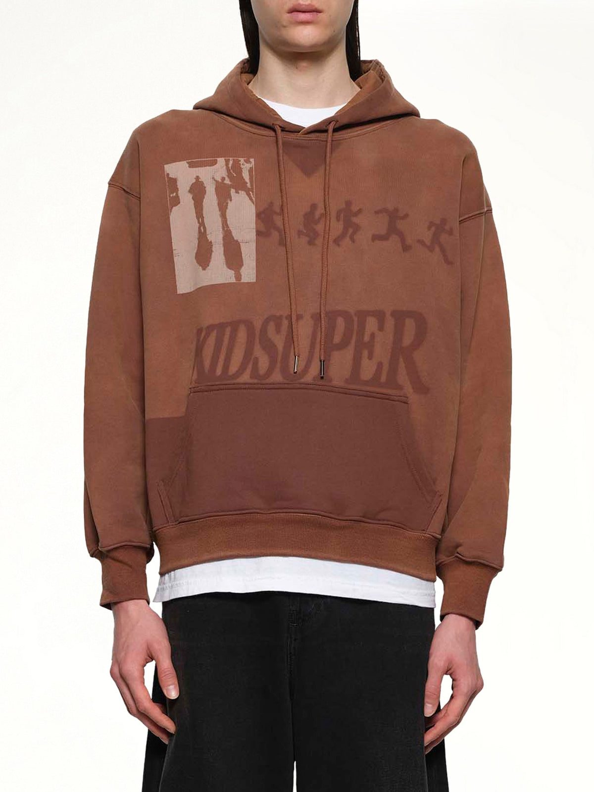 Image of a model wearing Outerwear. Product name - Sun Faded Hoodie in Brown colour by brand - KIDSUPER