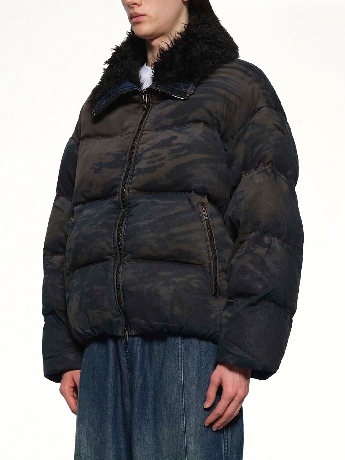 DIESEL W-JOHNS Shearling Down Jacket (Brown)