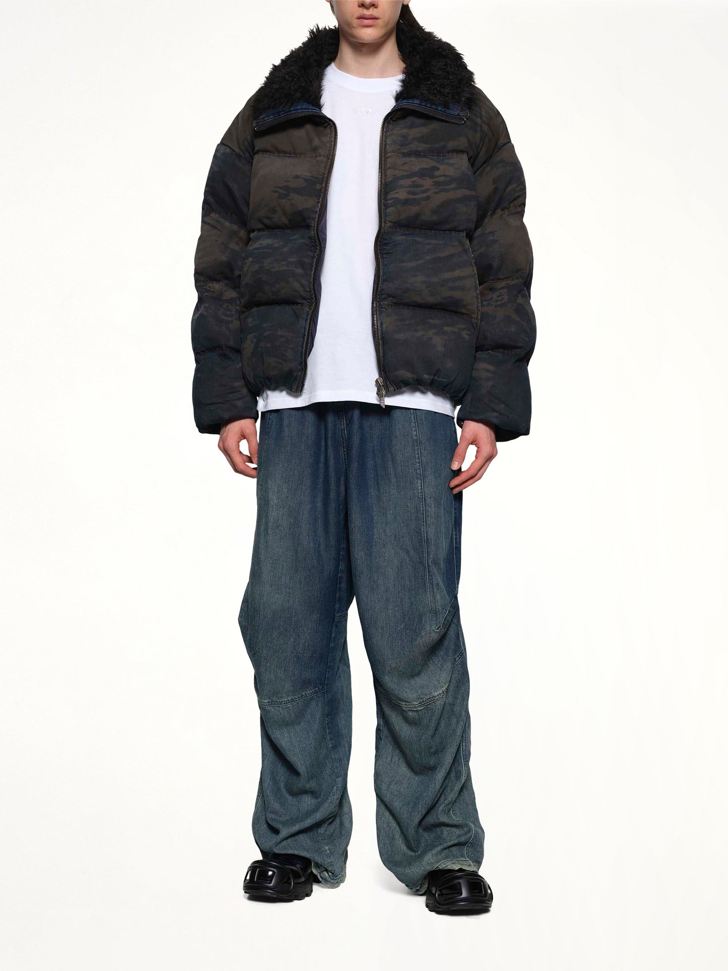 DIESEL W-JOHNS Shearling Down Jacket (Brown)