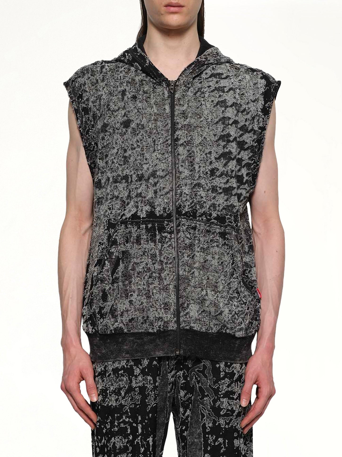 Image of a model wearing Outerwear. Productname: DIESEL S-MELCHOR SL Hoodie in Black colour by brand - DIESEL