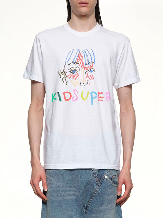 Image of a model wearing Tops. Productname: KID SUPER KID SUPER Graphic T-Shirt in White colour by brand - KID SUPER