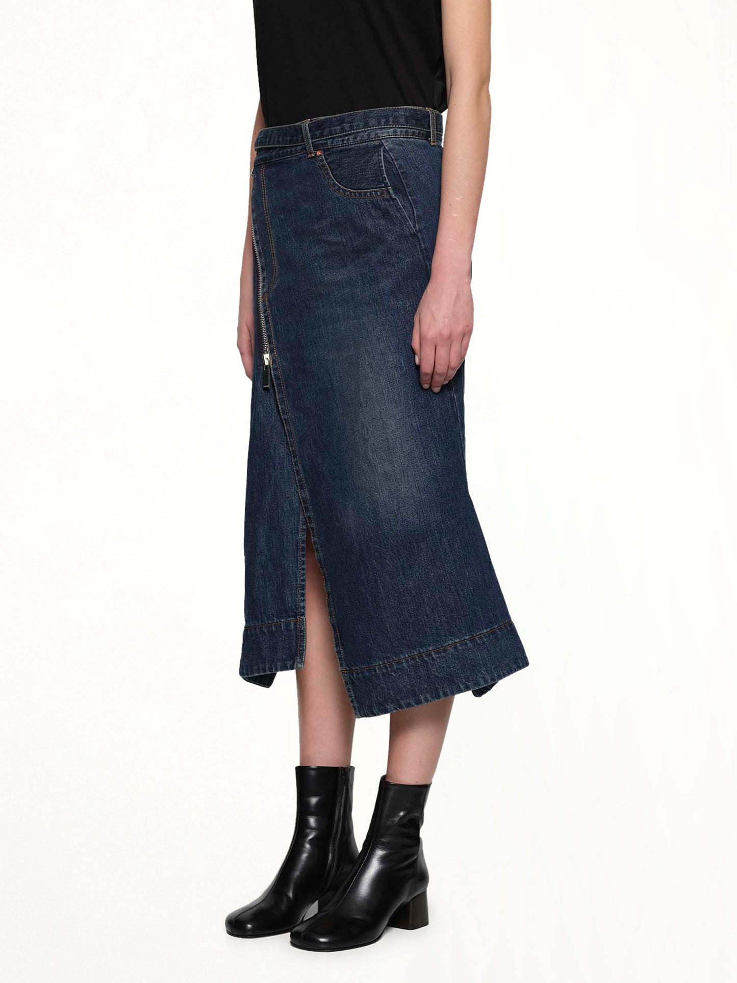 SACAI Side Zip Denim Skirt (Blue)