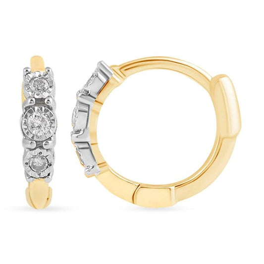 Image of Earrings. Productname: Diamond Set Station Huggie Hoop Earrings in 9kt Yellow Gold in Diamond colour by brand - Bevilles
