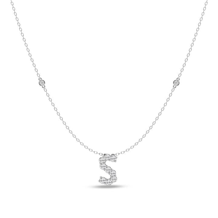 Image of Charms. Product name - Brilliant Claw Initial S Slider Necklace with 0.40tw of Laboratory-Grown Diamonds in Mirage Sterling Silver and Platinum in colour by brand - Bevilles