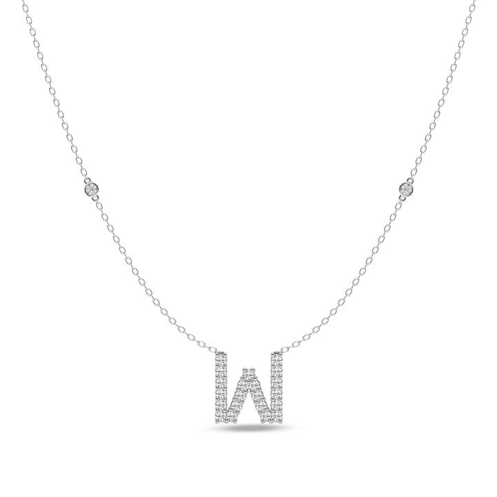 Image of Charms. Product name - Brilliant Claw Initial W Slider Necklace with 0.40tw of Laboratory-Grown Diamonds in Mirage Sterling Silver and Platinum in colour by brand - Bevilles