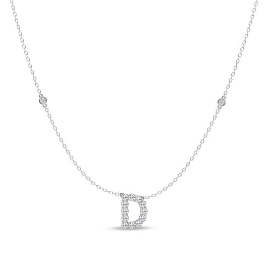 Image of Necklaces. Productname: Brilliant Claw Initial D Slider Necklace with 0.40ct of Laboratory Grown Diamonds in Mirage Sterling Silver and Platinum in Diamond colour by brand - Bevilles