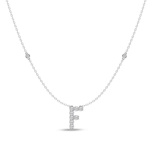 Image of Necklaces. Productname: Brilliant Claw Initial F Slider Necklace with 0.40ct of Laboratory Grown Diamonds in Mirage Sterling Silver and Platinum in Diamond colour by brand - Bevilles