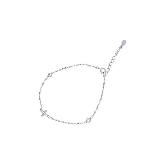 Image of Bracelets. Product name - 21cm Cubic Zirconia Station Cross Bracelet in Sterling Silver in colour by brand - Bevilles