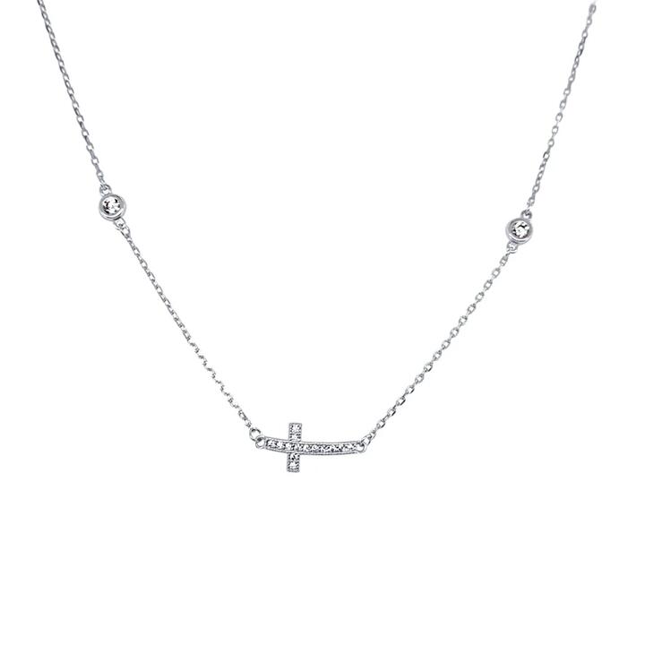 Image of Charms. Product name - 45cm Station Cross Cubic Zirconia Necklace in Sterling Silver in colour by brand - Bevilles