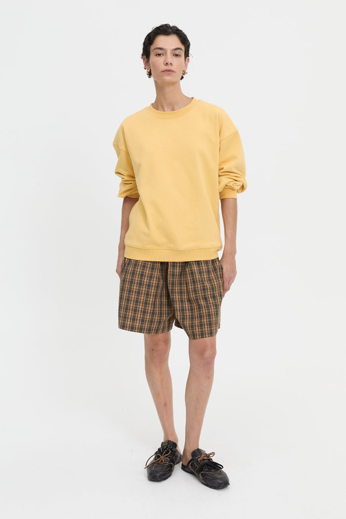 Image of a model wearing Outerwear. Product name - Charlie Sweater Yellow in Yellow colour by brand - Blanca Studio