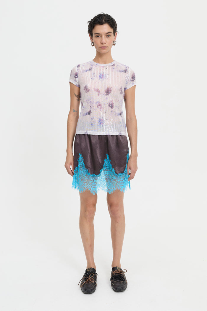Image of a model wearing Tops. Product name - Christina Top Purple in Purple colour by brand - Blanca Studio
