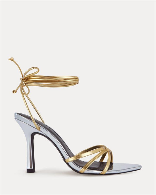 Image of Sandals. Product name - Yukio Women's Strappy High Heel METALLIC Novo Sandals in Metallic colour by brand - NOVO