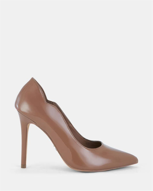 Image of Shoes. Product name - Inisa Women's Court High Heel TOFFEE PATENT Novo Court in Toffee Patent colour by brand - NOVO