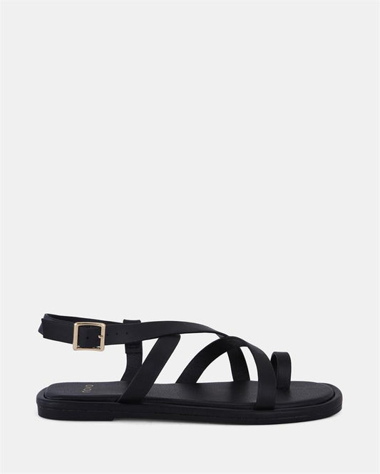 Image of Sandals. Product name - Trastevere Women's Strappy Flat BLACK Novo Sandals in Black colour by brand - NOVO