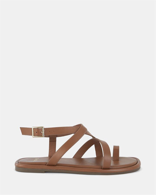 Image of Sandals. Product name - Trastevere Women's Strappy Flat CARAMEL Novo Sandals in Caramel colour by brand - NOVO