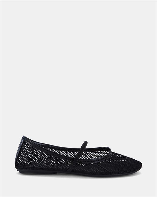 Image of Flats. Product name - Calabria Women's Casual Flat Closed Black Mesh Novo Casual in Black Mesh colour by brand - NOVO