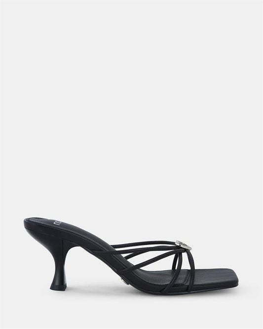 Image of Sandals. Product name - Usini Women's Strappy Low Heel BLACK Novo Sandals in Black colour by brand - NOVO