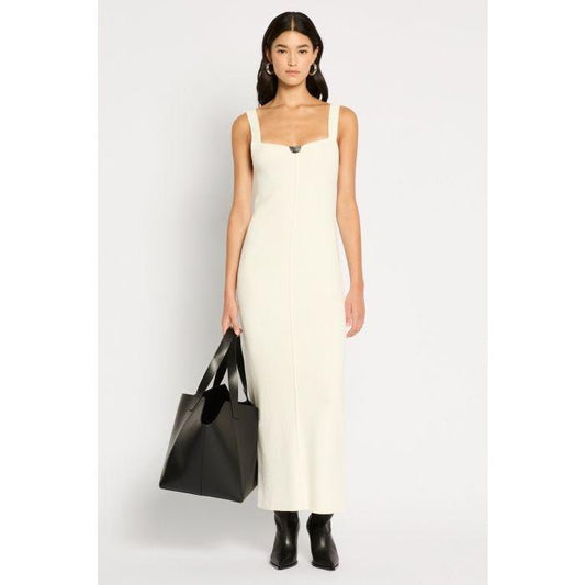 Image of a model wearing Dress. Productname: Marvel Made Knit Dress in Cloud colour by brand - sass and bide