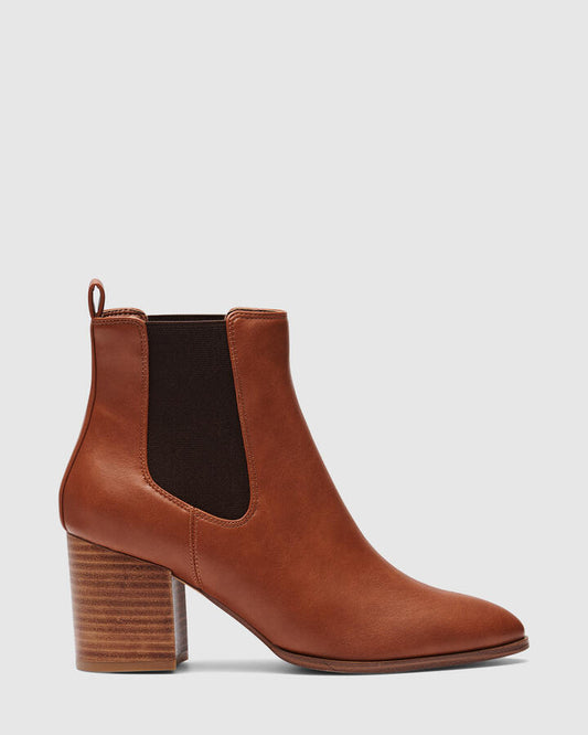 Image of Boots. Product name - Cinderella Women's Boot Low-Mid Heel Dark Camel Novo Boots in Dark Camel colour by brand - NOVO