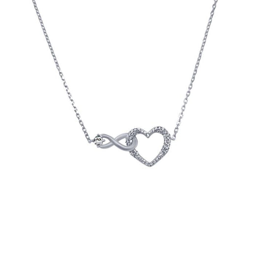 Image of Necklaces. Productname: 45cm Infinity and Heart Necklace with Cubic Zirconia in Sterling Silver in Silver colour by brand - Bevilles